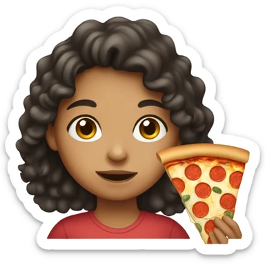 Girl with dark curly hair eating pizza  sticker