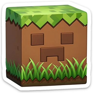 Minecraft grass block, square shape, brown and green, smooth sticker