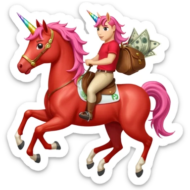red horse agressive unicorn running money on on the saddle sticker
