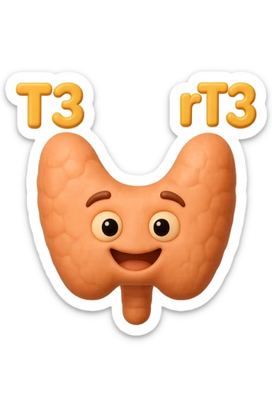 EMOJI STILE IPHONE 3D DI ormoni tiroidei (T3 ed rT3) che fluttuano in aria intorno ad una tiroide felice, iperrealistico 4k sticker