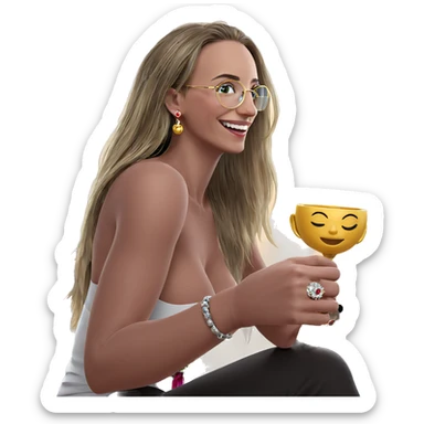 happy girl with jewelry cup sticker