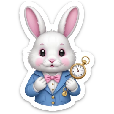 white bunny with a clock on his hand sticker