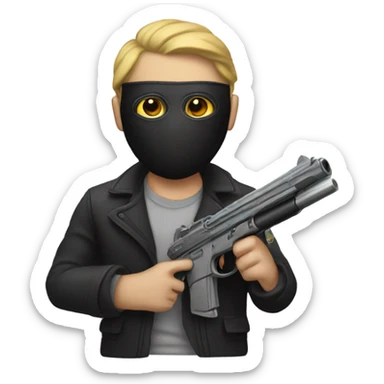white guy holding a gun with a mask on sticker