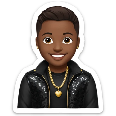 Nokio from Dru Hill with dark brown hair, black sequin outfit, dark skin sticker