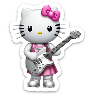 hello kitty with silver electric guitar sticker