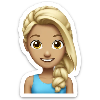 girl blonde blue eyes tan with a high ponytail smiling sticker