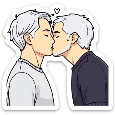 White dark hair adult male and black adult male kissing sticker