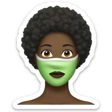 a woman with a black afro putting a green clay mask on her face sticker