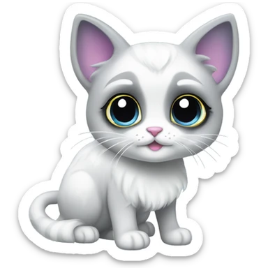 ethereal cute white and grey cat littlest pet shop lisa frank style sticker