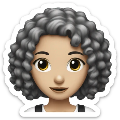 White skinned girl with black curly hair and dollars sticker