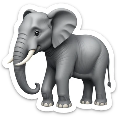A giant 3D cartoon elephant in side view, towering and muscular, long tusks forward, thick textured skin, dust swirling around, strong sunlight and dramatic shadows, Memoji-style but intense and powerful. sticker
