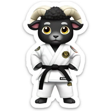 Ram wearing black Jiu-Jitsu gi whit white belt sticker