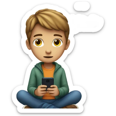 sitting boy with smartphone indoors sticker