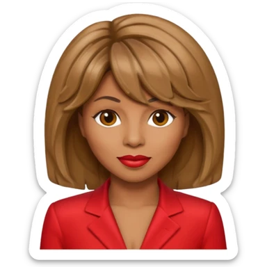 Tina Turner with long light brown hair, red outfit sticker