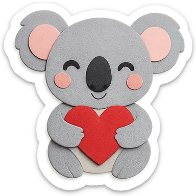 cartoon koala holding a heart in paper craft style sticker