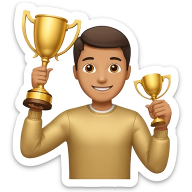 man raising a trophy sticker