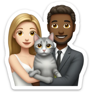 white couple marriage and holding gray cat sticker
