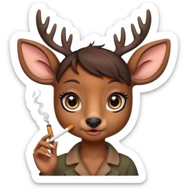 Cute female deer with cigarette with a bow bigger eyes bigger eyeliner and eyelash dont make it look human sticker