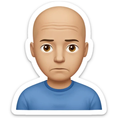 bald man with t shirt with doubting face sticker