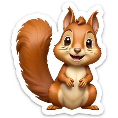 Cinematic Comical Squirrel Portrait Emoji, Head tilted dramatically with an exaggeratedly surprised expression and wide, comical eyes, featuring a petite, sprightly body with a dramatically bushy tail and perky, animated ears, Simplified yet hilariously expressive features, highly detailed, glowing with a slightly sassy woodland glow, high shine, dramatic yet playful, stylized with an air of cheeky forest mischief, soft glowing outline, capturing the essence of a meme-worthy squirrel that looks ready to scamper into viral fame with its playful antics! sticker