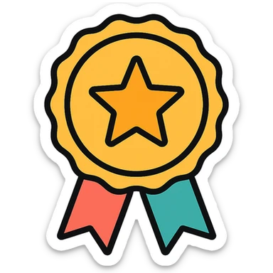 vector icon of a gold fan favorite badge with colorful elements, elegant and minimalist flat design, isolated on white background, award badge style, 2D flat vector, trending icon look, soft shadows, no text, perfect for commercial use sticker