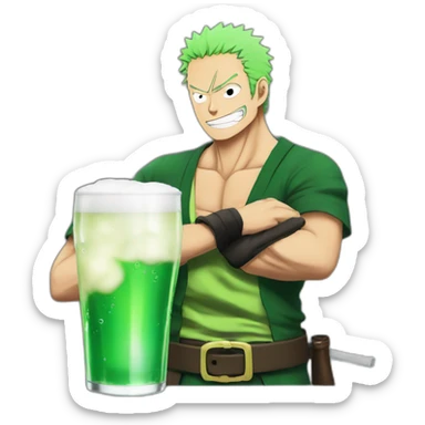 Zoro from One piece drinks a beer sticker