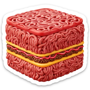 raw ground beef, vivid red, dense compact, visible strands, moist fresh, no patty, no garnish, herbs, plate, or extras, soft lighting, emoji scale sticker