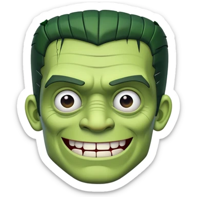 Frankenstein's Monster smiling, cartoonish sticker