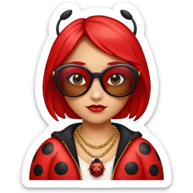 a ladybug thug with sunglasses and a necklace on sticker
