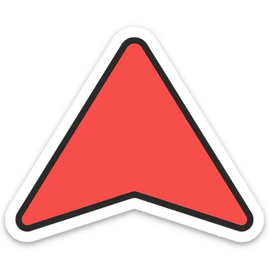 Outlined icon style of a triangle pointing upwards, colored red, with no background. sticker