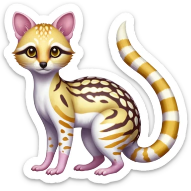 Iridescent white albino colorful fruity blingy crystalline Genet-Numbat-Ocelot-Tanuki-Cheetah-Ocicat-hybrid-fusion, full body sticker