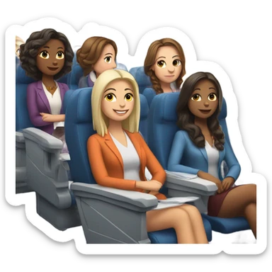 Group of 6 Caucasian women riding in a airplane  sticker