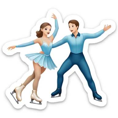 An icon showing elegant figure skates in close-up on a glossy ice surface, with a graceful skater performing in the background. The scene is set inside a grand indoor ice arena with spotlights, decorative banners, and a cheering audience. Transparent background. sticker