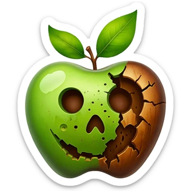 A rotten apple emoji resembling the apple inc logo. sticker