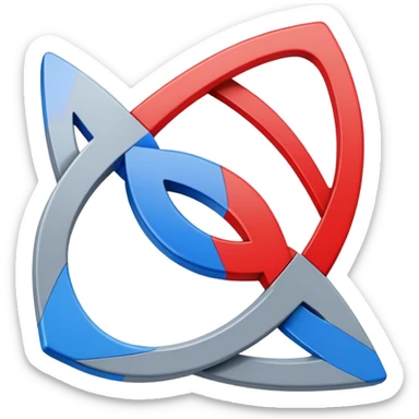 A red triangle on left, and a blue square on right. A center gray circular shape links the red triangle and blue square. The interlocking shapes form a design resembling the number 8 or an infinity symbol. sticker