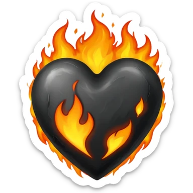 Black heart on fire sticker