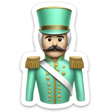 Realistic full length Hipanic pastel mint green nutcracker soldier. With mo mustache and longer hair  sticker