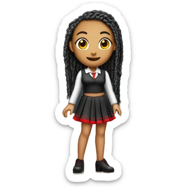 Show me a teacher in heels with a long mini skirt with red braids on standing up black  sticker