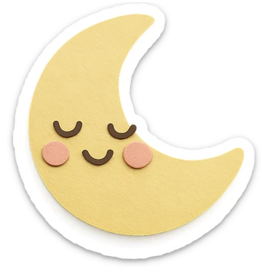 adorable pastel yellow crescent moon, sleepy expression, gentle smile, blushing cheeks, no arms or legs, full body sticker