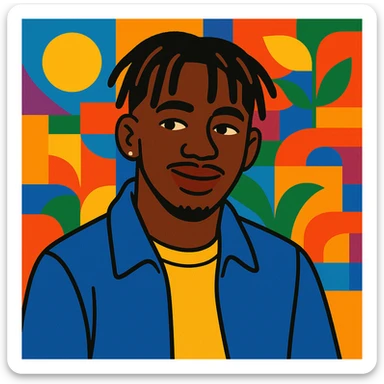 Tiakola on the cover of the album Mélo, vibrant cartoon style, colorful background inspired by the original cover, no text sticker