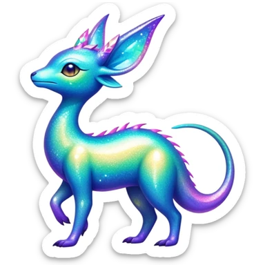Shiny Exotic Colorful Neon-colored Glittery Ethereal Sparkly Iridescent Amaura-Aurorus-Fakémon-hybrid-creature (full body)  sticker