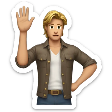 Bradd pitt's with uncertainty,shoulders raised upwards in a classic 'I don't know' gesture. Both of his hands should be raised, palms facing upwards, emphasizing this gesture sticker