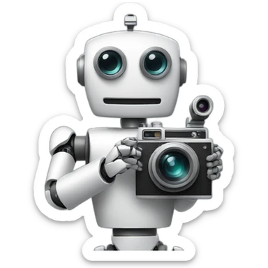 robot director holding a film camera sticker