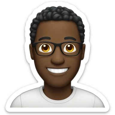 Black man with a broad smile and glasses sticker