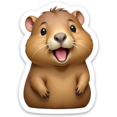 Cinematic Cute Yawning Capybara Portrait Emoji, Head tilted slightly with a dramatic, wide-open yawn, showcasing a plush, rounded body with drowsy, half-closed eyes and a relaxed expression, Simplified yet irresistibly adorable features, highly detailed, glowing with a soft, cozy natural glow, high shine, relaxed yet expressive, stylized with a dash of whimsical charm, soft glowing outline, capturing the essence of a drowsy yet affectionate guardian that seems ready to stretch out for a nap! sticker