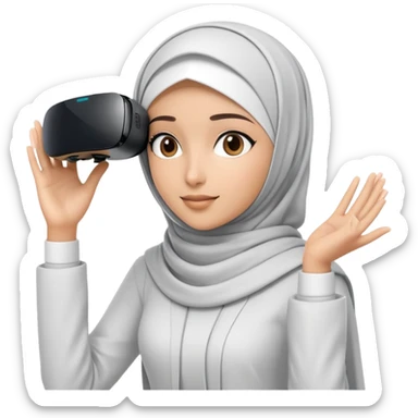girl with hijab computer science engineer working with virtual reality metaverse technology sticker