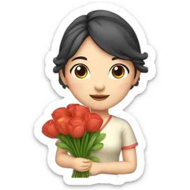 cute Chinese girl with bouquet sticker