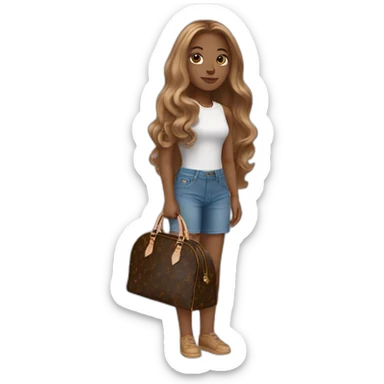 1 girl with light-brown long hair holding louis vuitton bag sticker