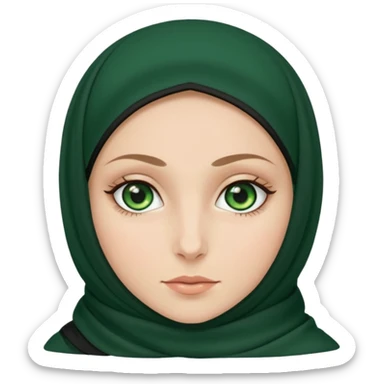 Old Muslim black hijab, white girl, green eyes sticker