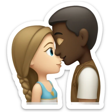 Balinese dark-skinned guy kisses a white-skinned Russian girl but with brown hair sticker